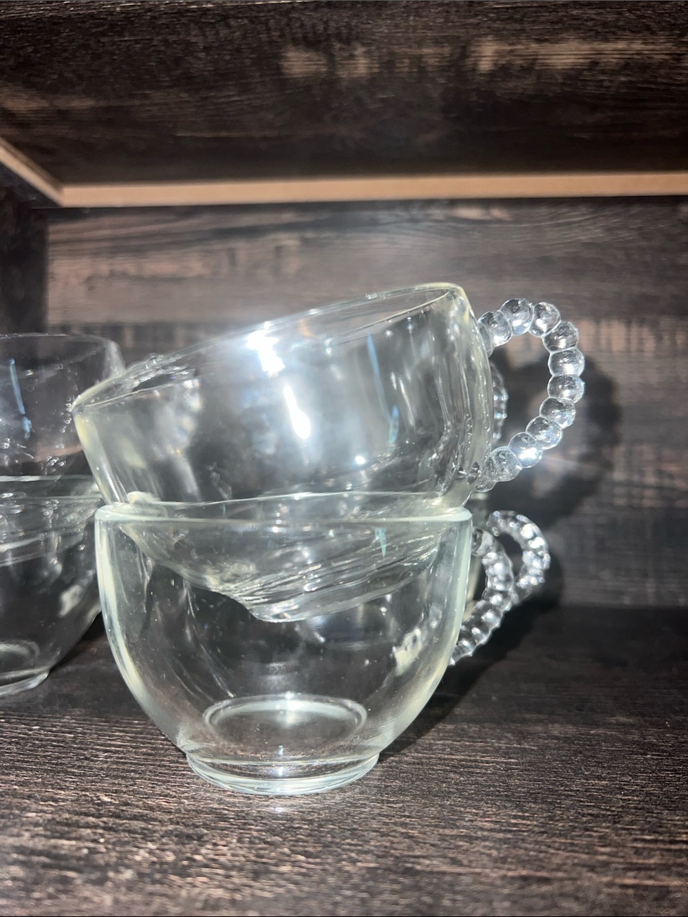 Vintage Clear Glass Beaded Handle Teacup - Set of 6.